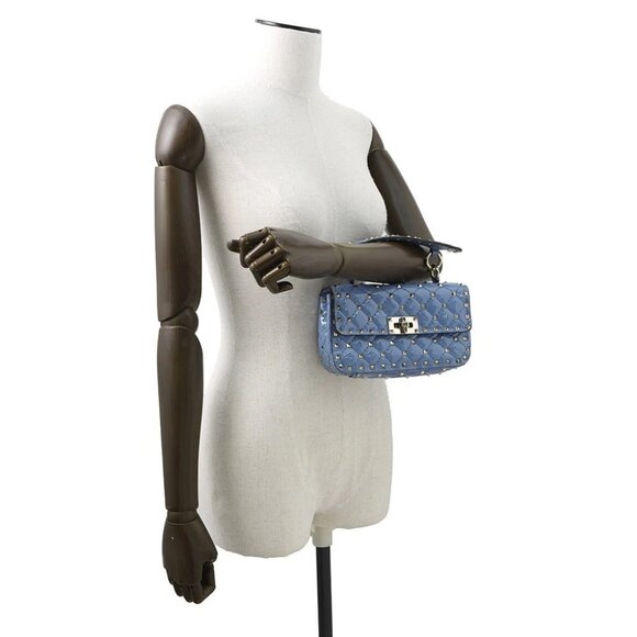 Valentino Garavani Rock Studded Spike Bag Size Small Patent Leather Blue - Picture 2 of 16
